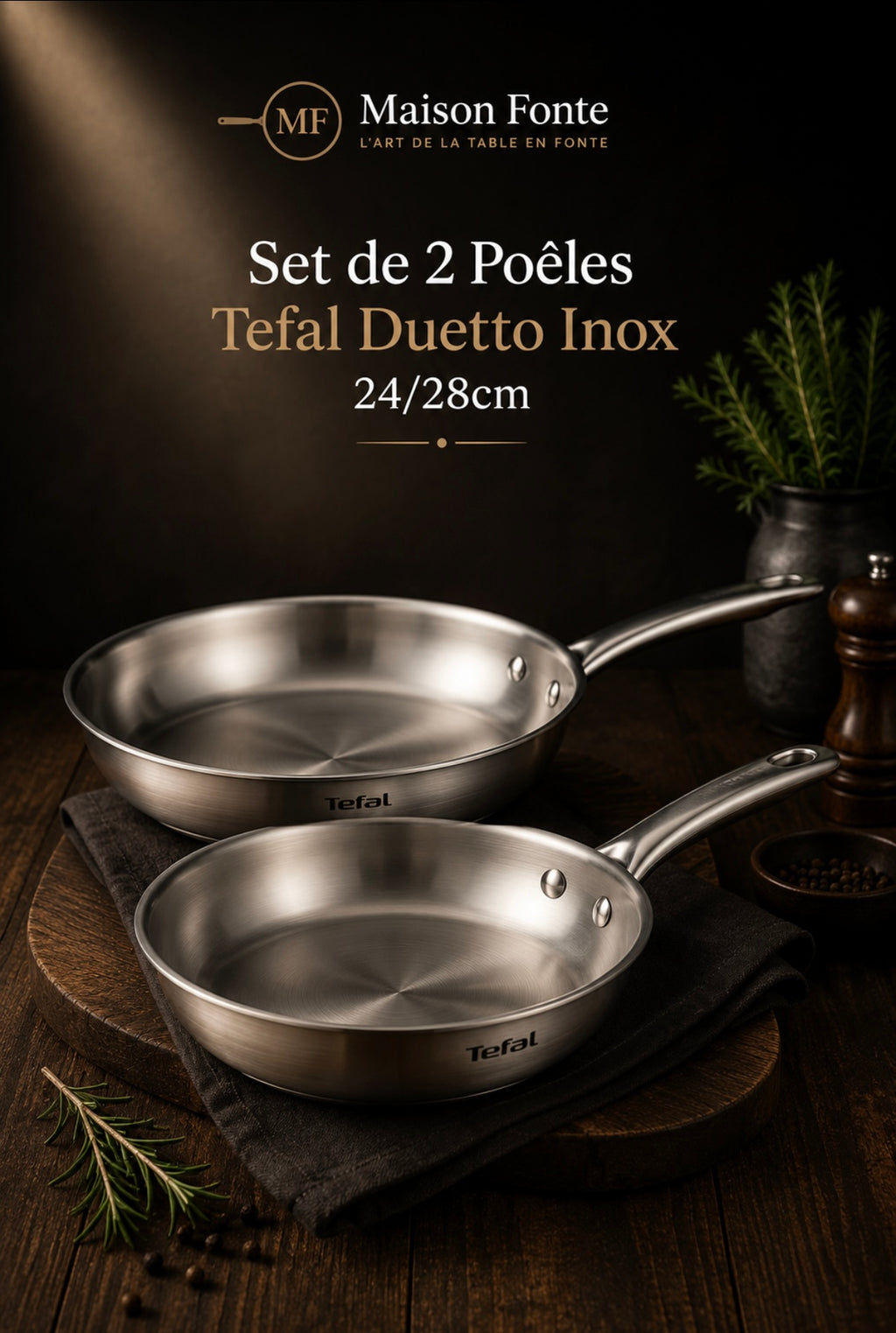 Set de 2 Poêles Tefal Duetto Inox 24/28cm