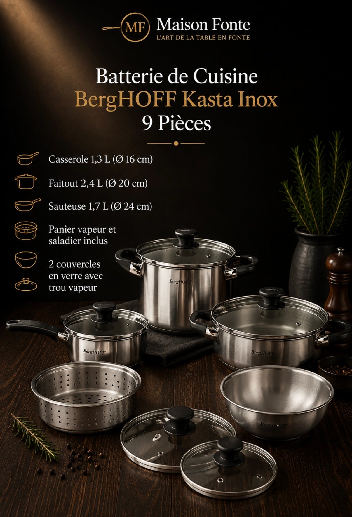 Set de Cuisine BergHOFF Kasta Inox 9 Pièces