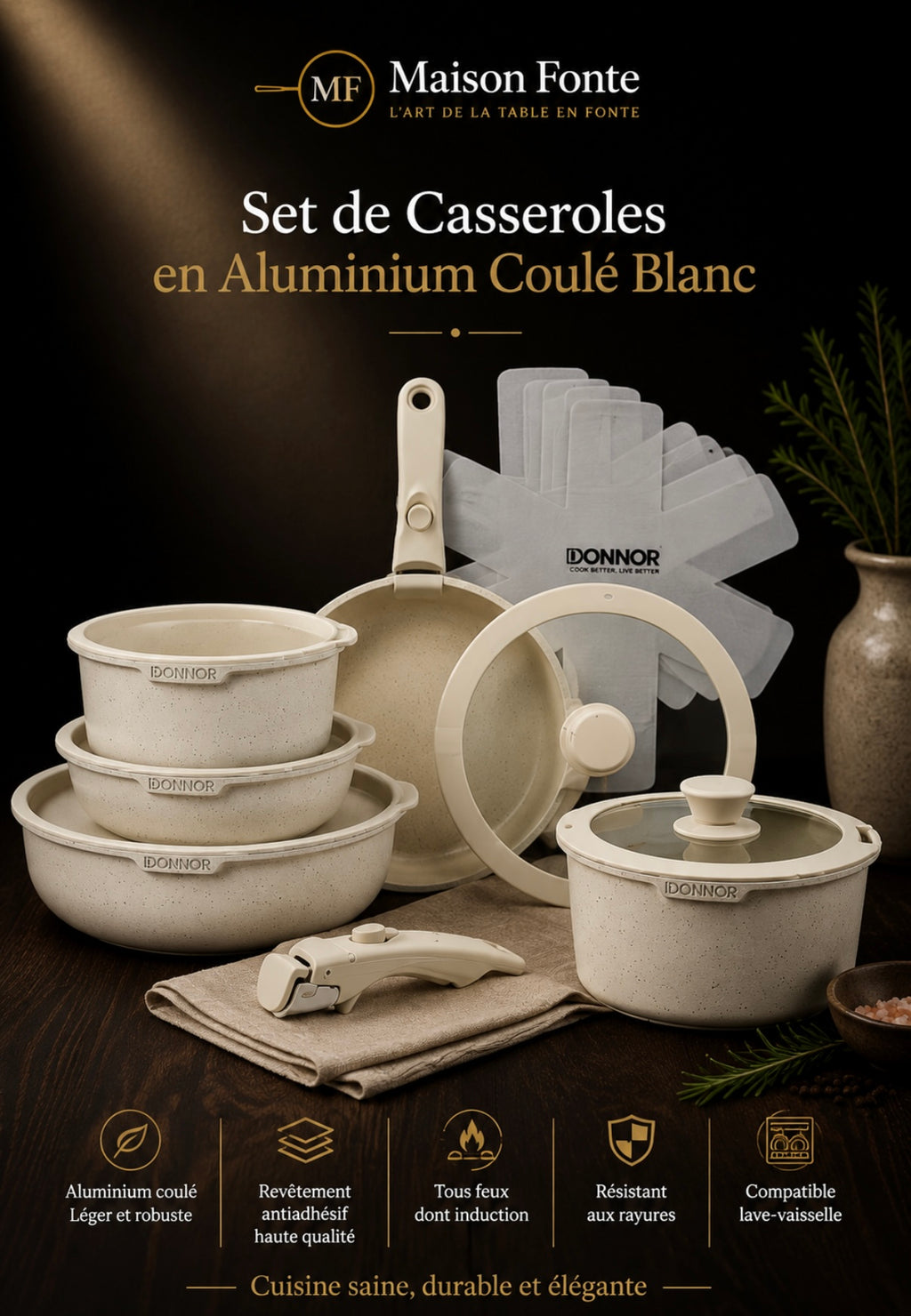 Set de Casseroles en Aluminium Coulé Blanc