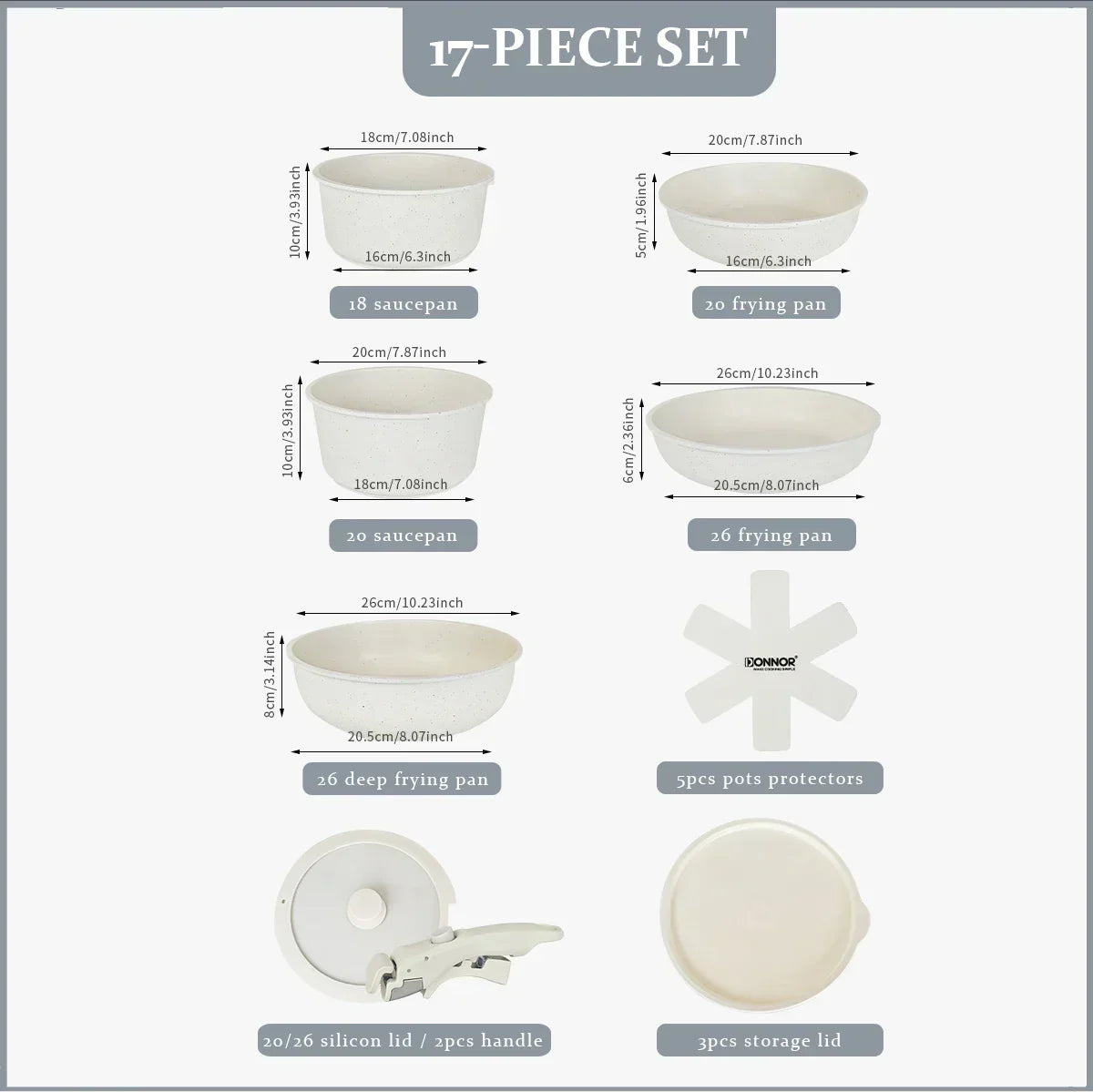 Set de Casseroles en Aluminium Coulé Blanc